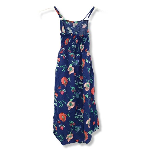 Old Navy 6/7 Girls Blue Poppy Print Long Smocked Dress Hi-Low - Picture 2 of 5
